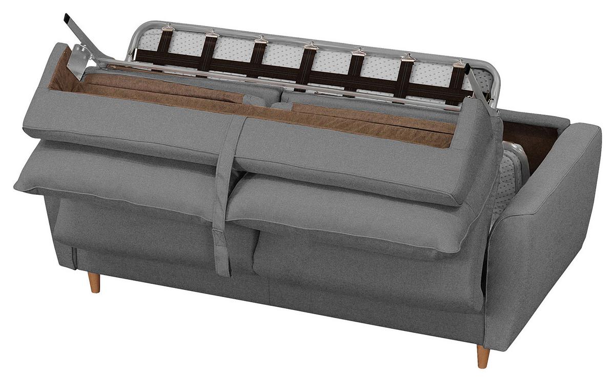 Schlafsofa Winter Dunkelgrau B: 195 cm - Dunkelgrau/Buchefarben, Design, Textil (195/90/102cm) - Livetastic