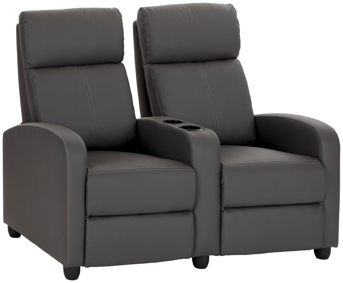 Heimkino-Sofa mit Relaxfunktion Movie Lederlook Grau - Schwarz/Grau, KONVENTIONELL, Textil (128/100/87cm) - MID.YOU