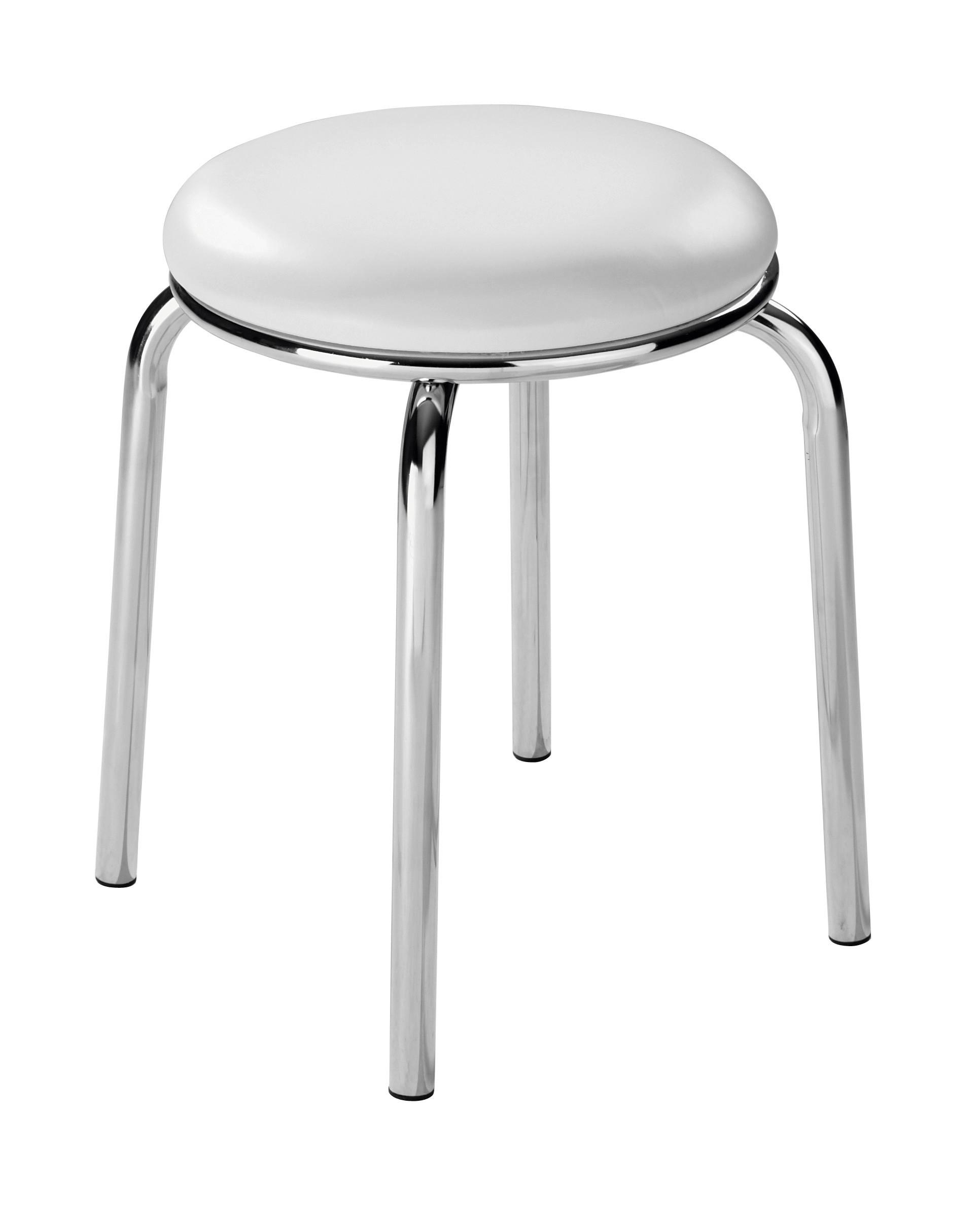 Stapelhocker Pub Metall Chrom/Lederlook Weiß H: 45 cm - Weiß, KONVENTIONELL, Kunststoff/Metall (46/45cm)