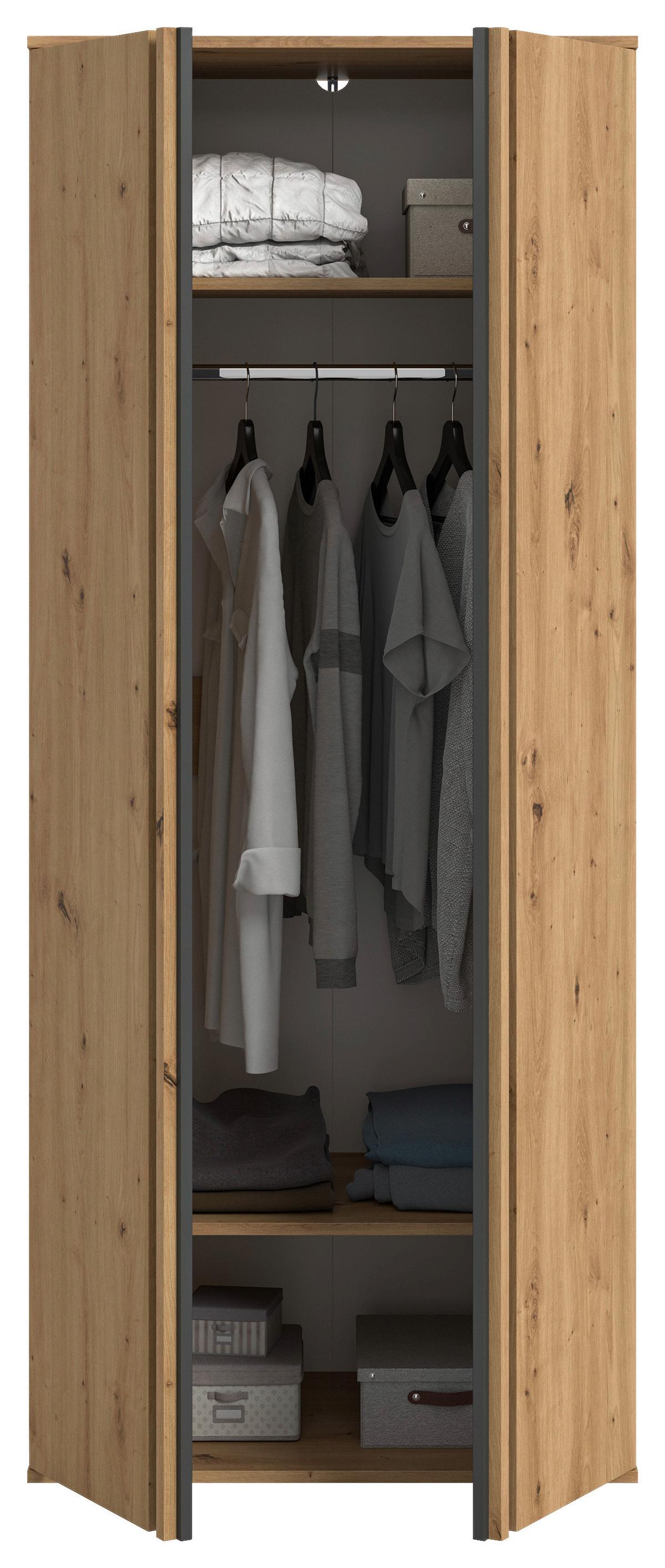 Drehtürenschrank Tofta Eiche Dekor/Anthrazit B: 80cm - Anthrazit/Eiche Artisan, ROMANTIK / LANDHAUS, Holzwerkstoff (80/192/56cm) - Livetastic