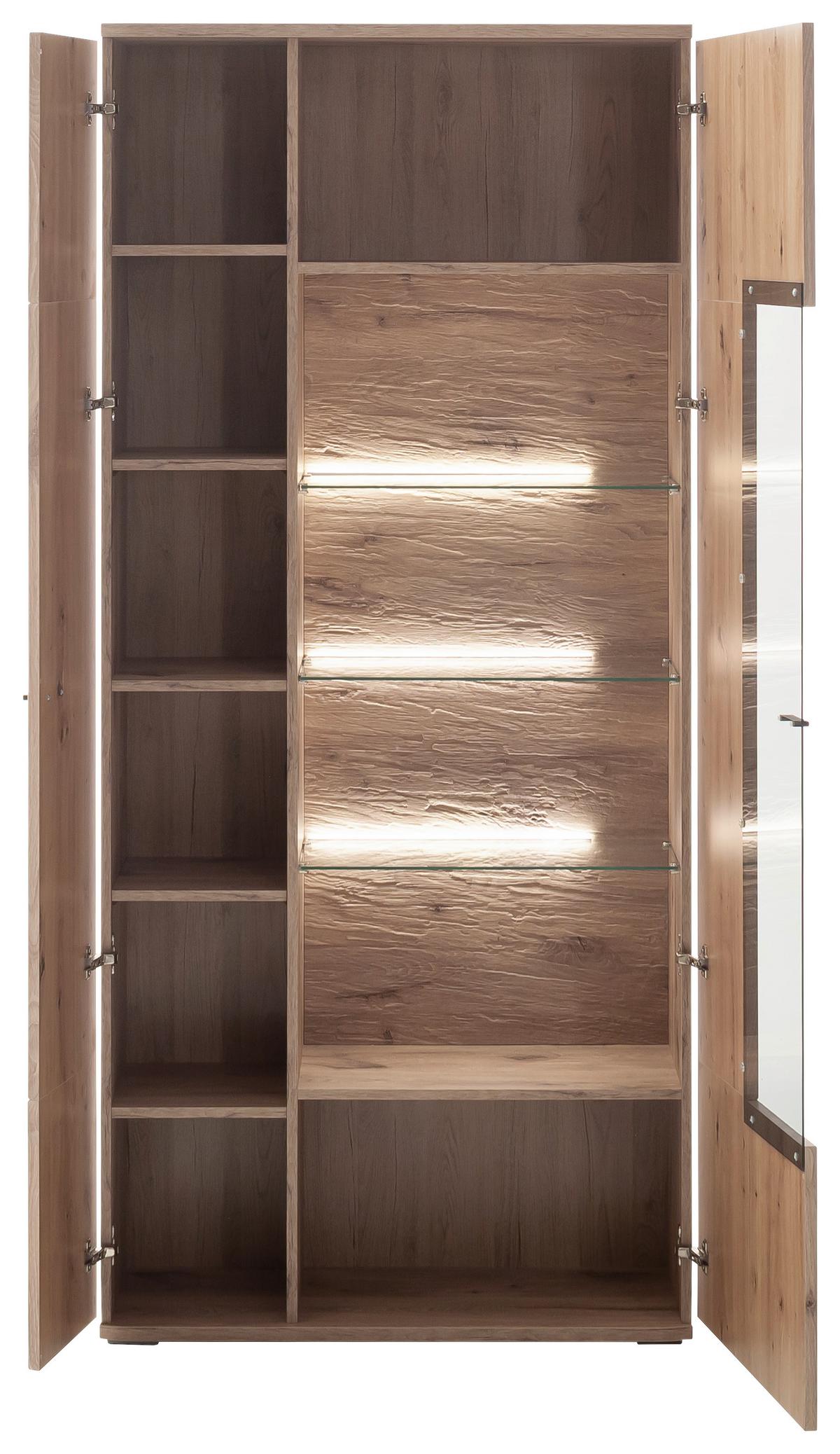 Vitrine Prato Eichefarben B: 90 cm - Eichefarben, Design, Glas/Holzwerkstoff (90/199/37cm) - MID.YOU