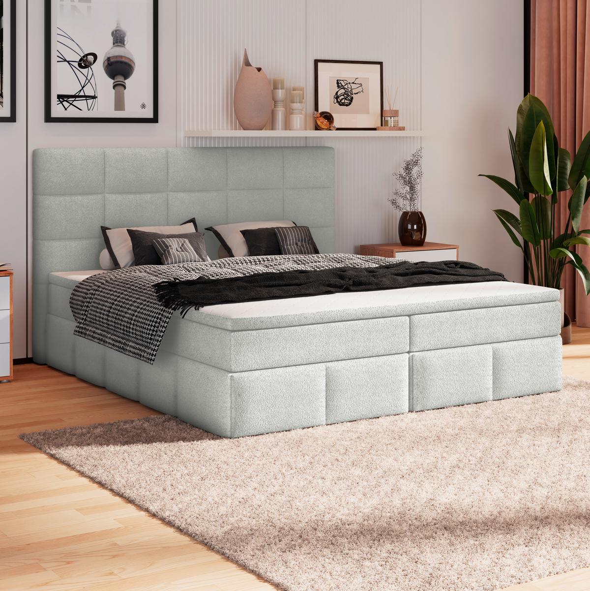 Polsterbett Alba Boucle Hellgrau, 160x200 cm - Hellgrau/Schwarz, Trend, Textil (160/200cm)