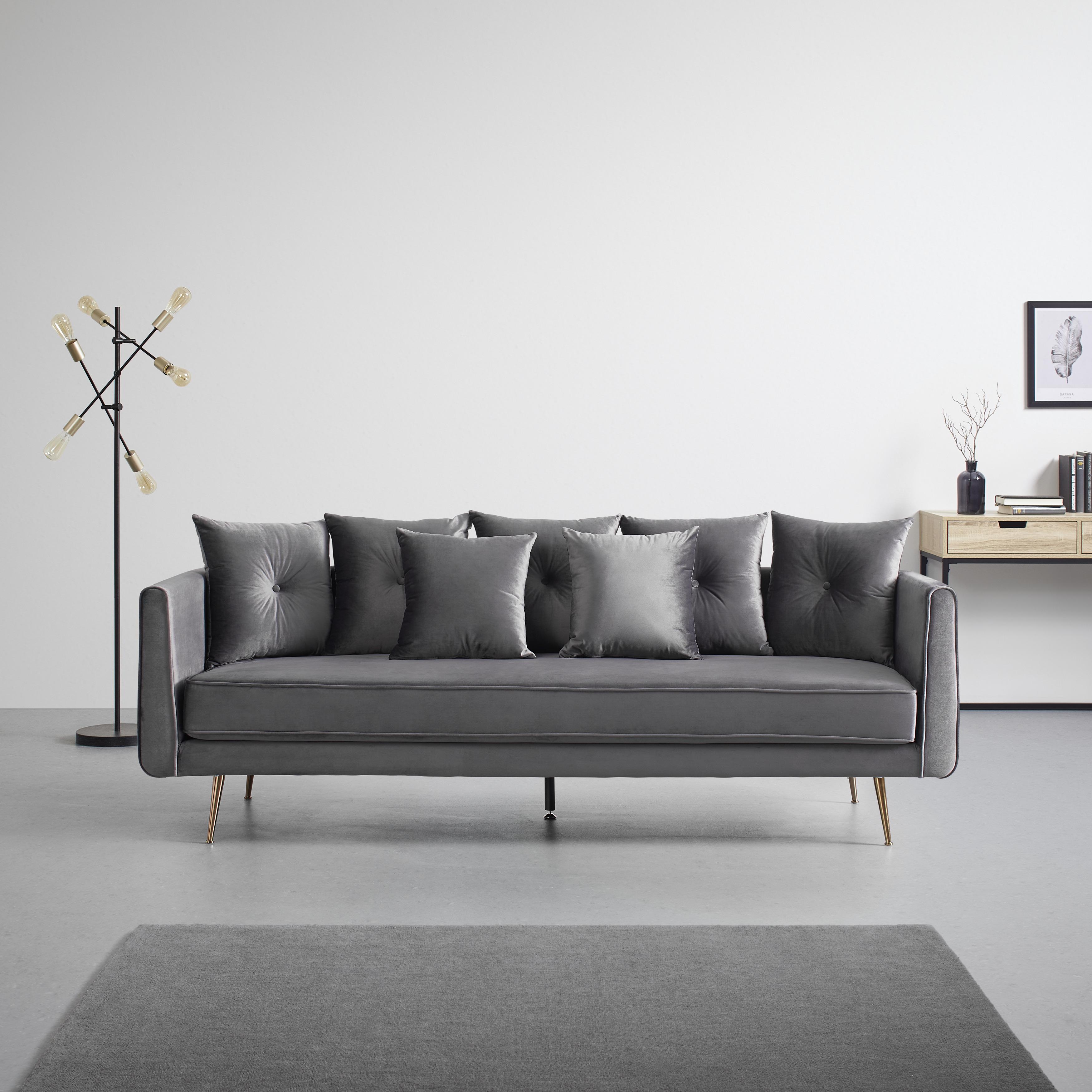 Elegantná Pohovka Luis Sivá - sivá/zlatá, Moderný, kov/drevo (225/87/87cm) - Bessagi Home