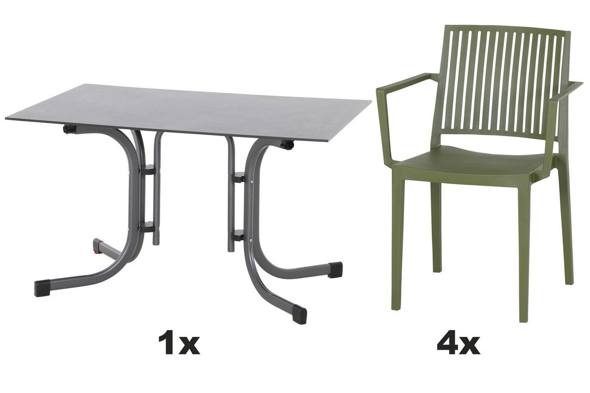 Gartengarnitur T20215 - Anthrazit/Grün, Basics, Holzwerkstoff/Kunststoff (80/80/120cm) - Siena Garden