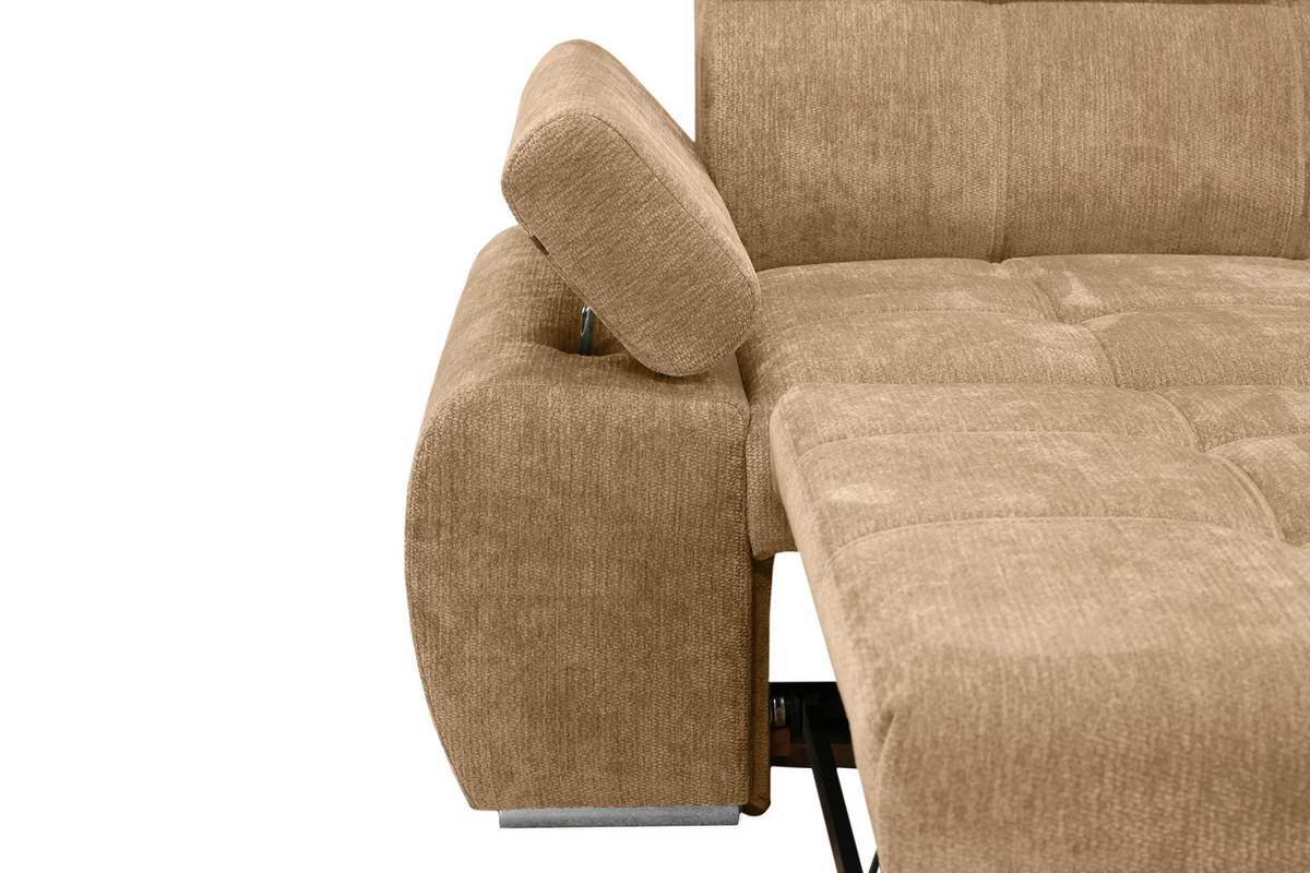 Rohová sedačka VEGAS, pravá, béžovohnedá ženilka - béžovohnedá/strieborná, Design, drevo/textil (294/173cm)