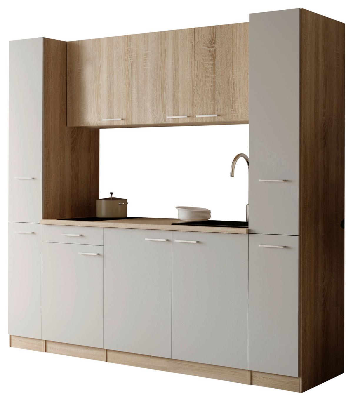 KÜCHENBLOCK Ingrid, Weiß B: 210 cm - Eichefarben/Weiß, Design, Holzwerkstoff (210cm) - Respekta
