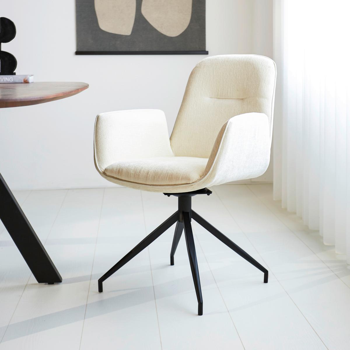 Armlehnstuhl Creme, Weiß, Beige, B: 61 Cm - Beige/Creme, MODERN, Textil/Metall (61/89/62cm) - MID.YOU