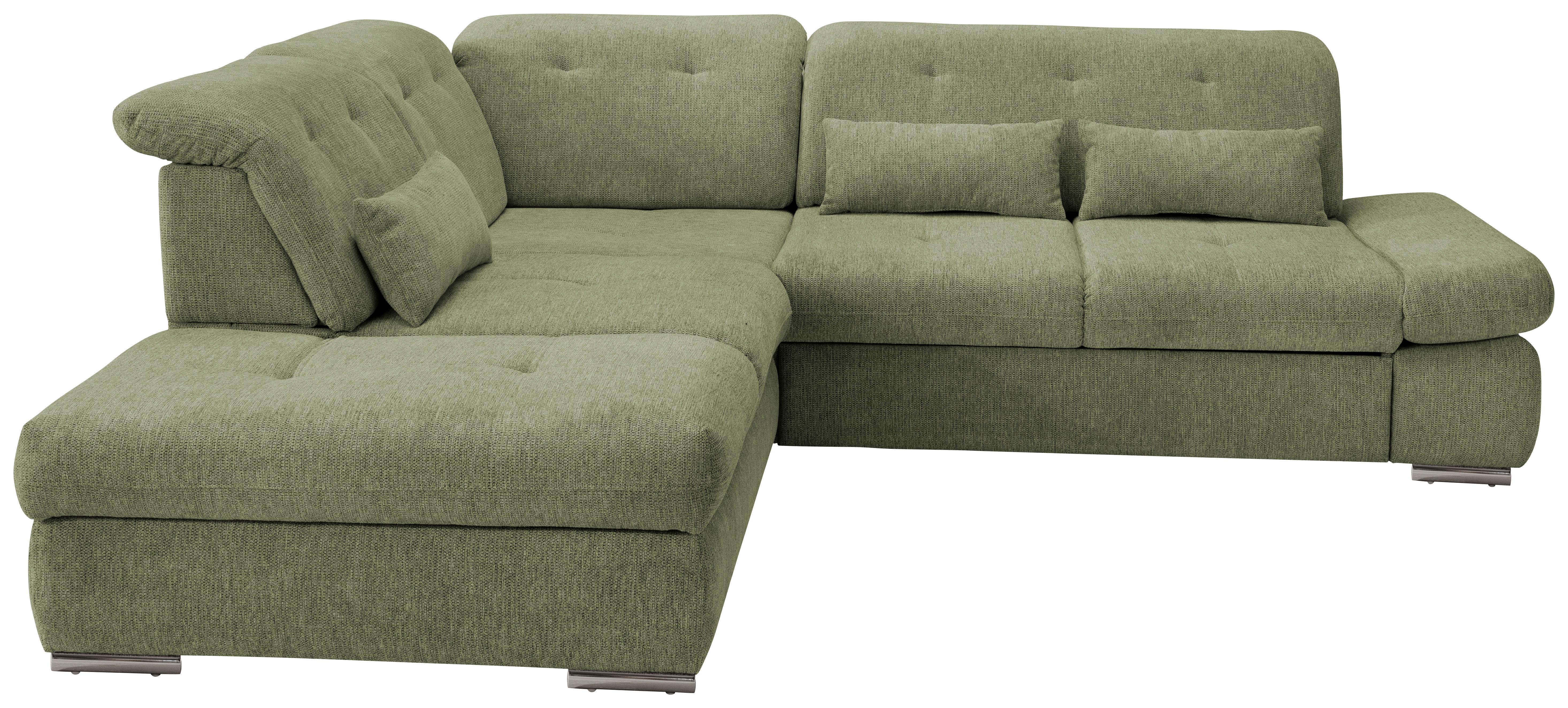Ecksofa Mit Schlaffunktion Dalida Grün Chenille - Chromfarben/Grün, Design, Textil (254/280cm) - Livetastic