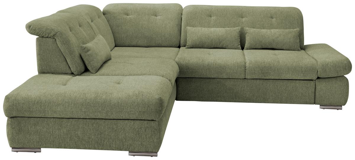 Ecksofa mit Schlaffunktion Dalida Grün Chenille - Chromfarben/Grün, Design, Textil (254/280cm) - Livetastic