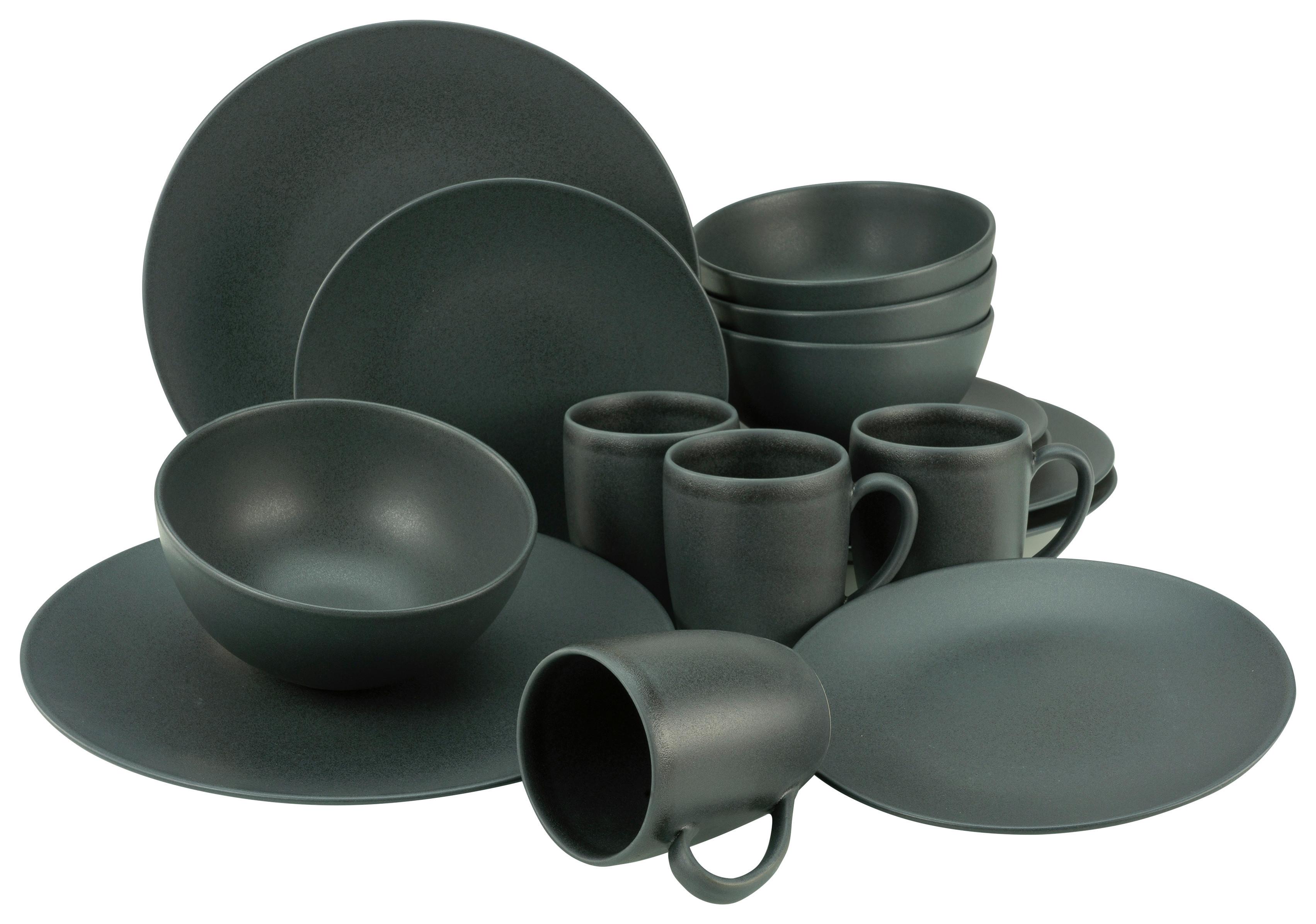 Kombiservice Keramik 4 Personen Geschirr Set Schwarz