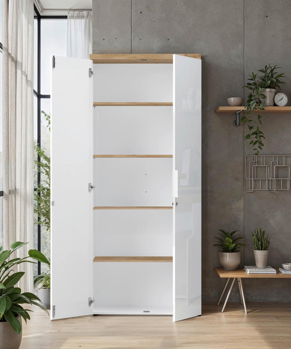 SKRIŇA EASY OFFICE - biela/biela s vysokým leskom, Modern, kov/kompozitné drevo (81/193/34cm) - Based