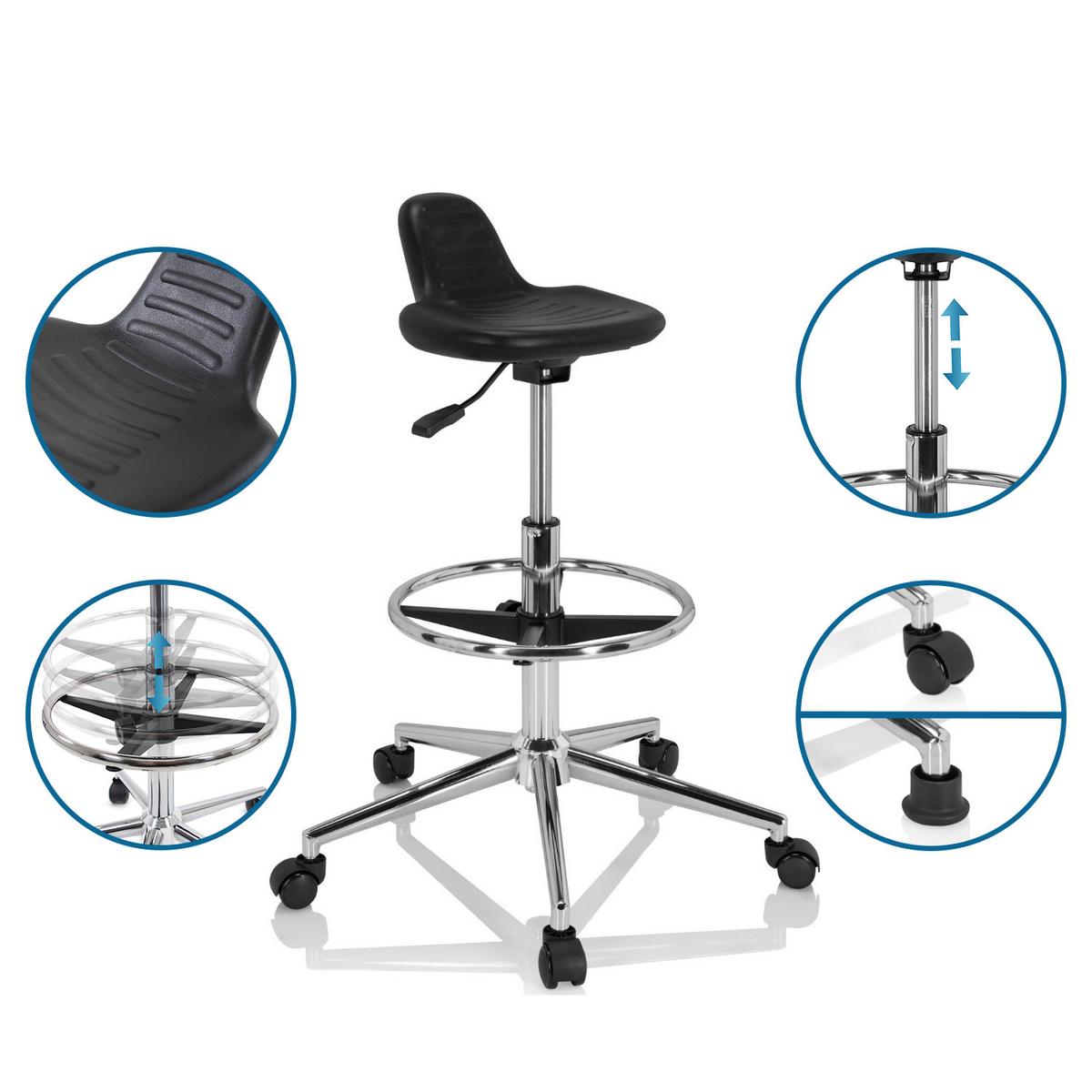 Bürohocker Top Work 03 Schwarz Bis 100 Kg - Silberfarben/Schwarz, Basics, Kunststoff/Metall (40/61/60cm) - MID.YOU