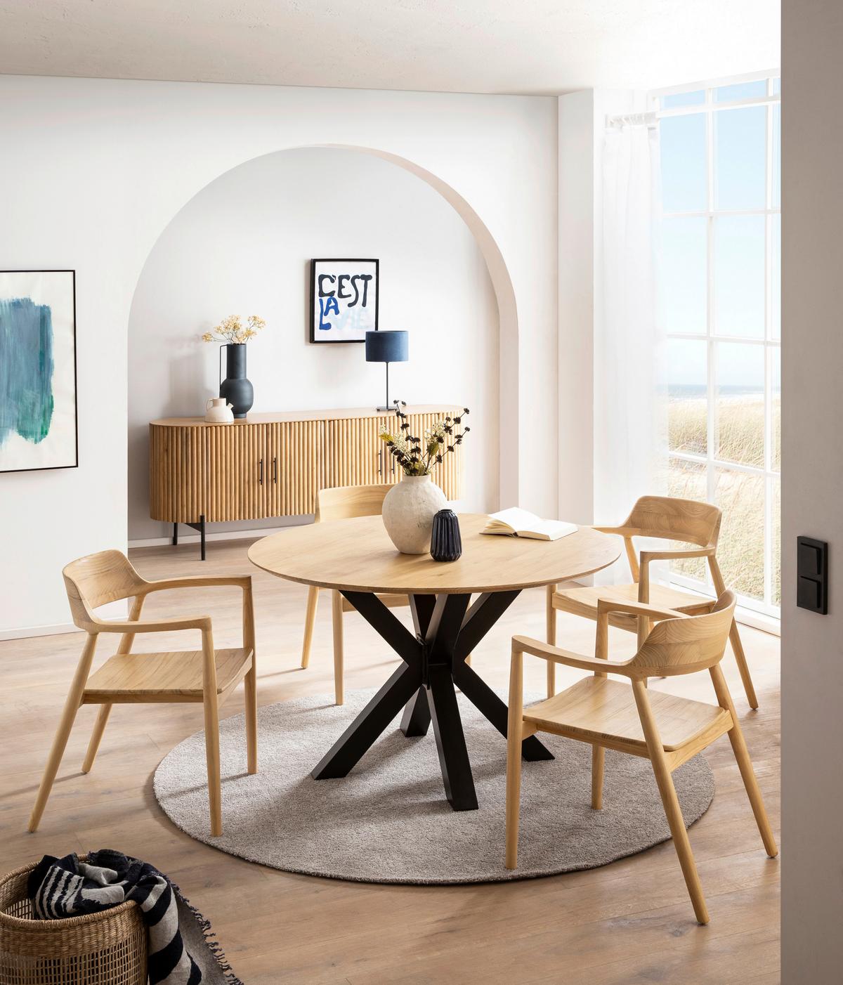 Armlehnstuhl Scandi Holz Naturfarben, B: 57 Cm - Naturfarben, ROMANTIK / LANDHAUS, Holz (57/76/61cm)