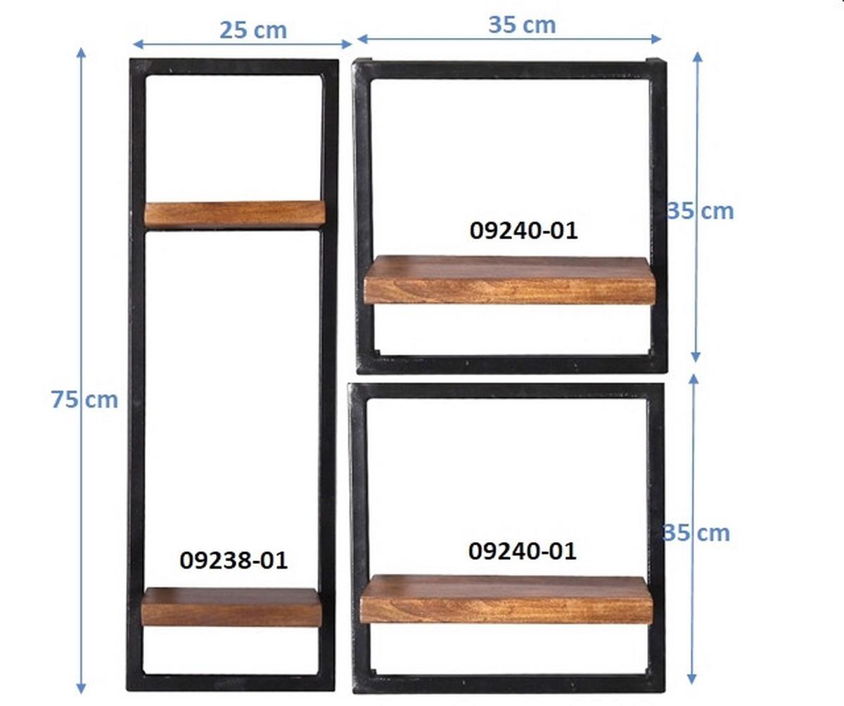 Wandregalset 3-tlg Mangoholz B: 65cm - Schwarz/Naturfarben, Design, Holz/Metall (65/75/25cm) - MID.YOU