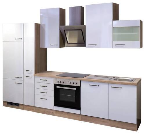 Küchenblock Valero Sonoma Eiche/Weiß B: 310 cm - Weiß Hochglanz/Sonoma Eiche, MODERN, Holzwerkstoff (310cm) - FlexWell