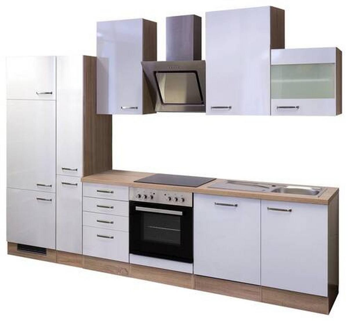 Küchenblock Valero Sonoma Eiche/Weiß B: 310 cm - Weiß Hochglanz/Sonoma Eiche, MODERN, Holzwerkstoff (310cm) - FlexWell