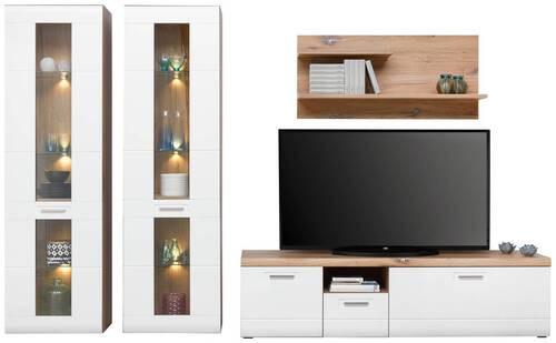 Wohnkombination 4-Tlg. Auris, Weiß/Eiche Dekor - Eichefarben/Weiß, MODERN, Glas/Holzwerkstoff (310/204,2/49,6cm) - Luca Bessoni