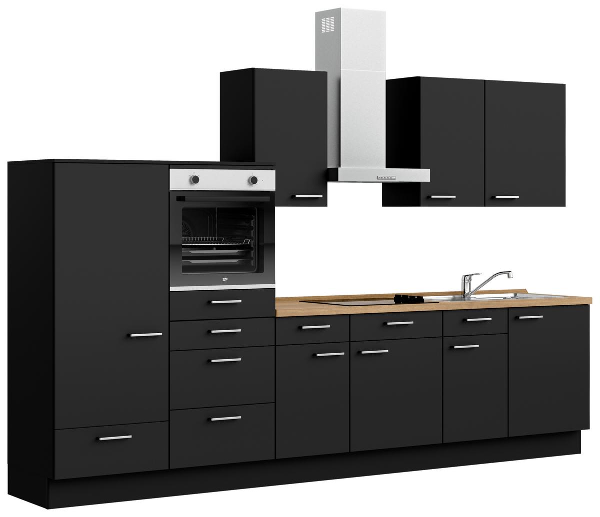 Kuchyňská linka 330 cm, černá matná - černá/barvy dubu, Moderní, kov/kompozitní dřevo (330cm) - Nobilia