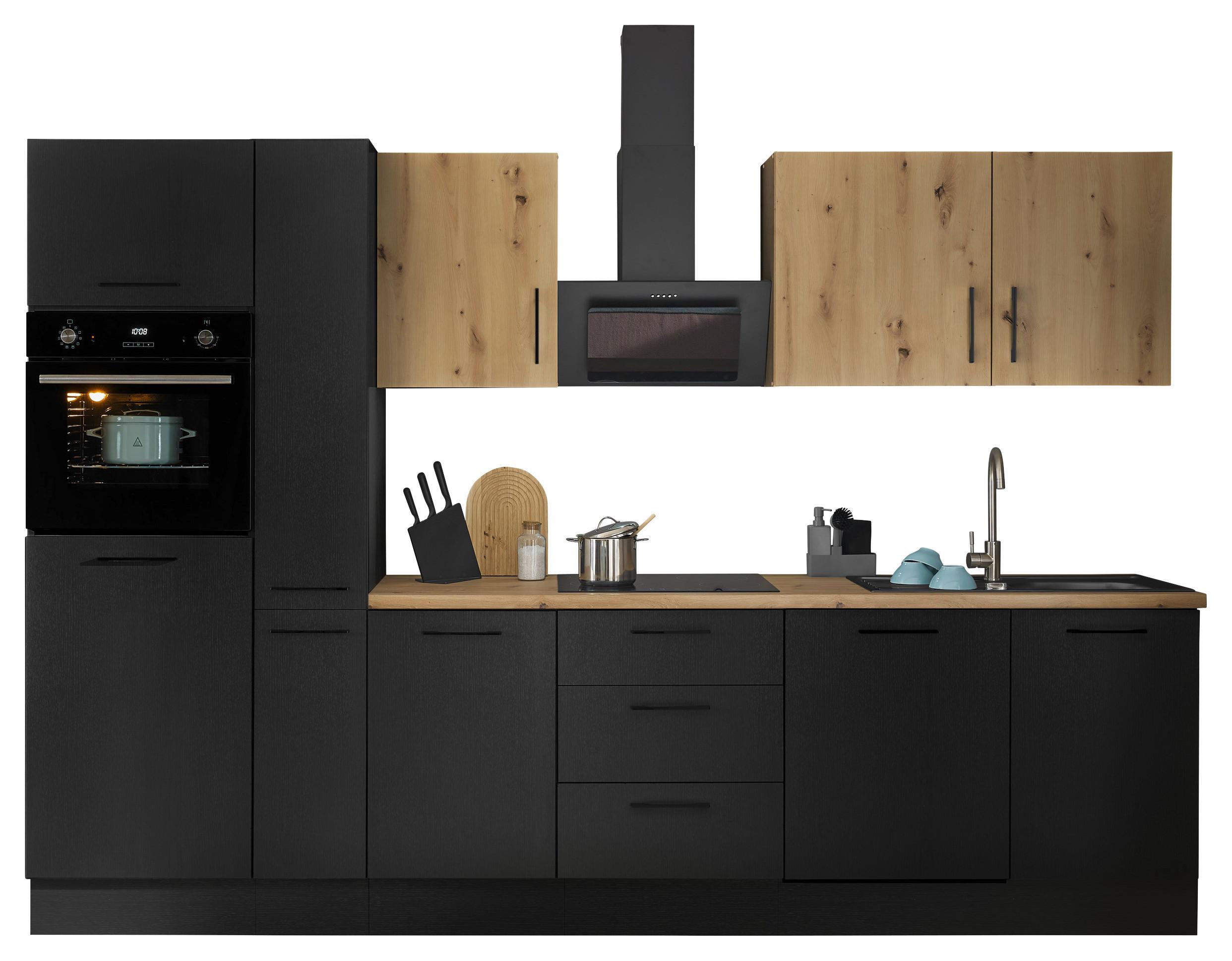 Küchenblock Turin Schwarz/eiche Dekor B: 310 Cm - Schwarz/Eiche Artisan, Basics, Holzwerkstoff (310cm) - MID.YOU
