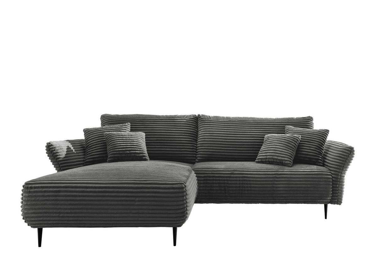 Ecksofa Vanilla Armteile verstellbar Anthrazit Cord - Anthrazit/Schwarz, Design, Textil (178/264-302cm) - Livetastic
