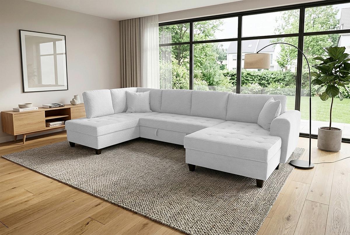 Wohnlandschaft Moritz Silber U-Form:178x324x155 Cm - Silberfarben, Trend, Textil (178/324/155cm)