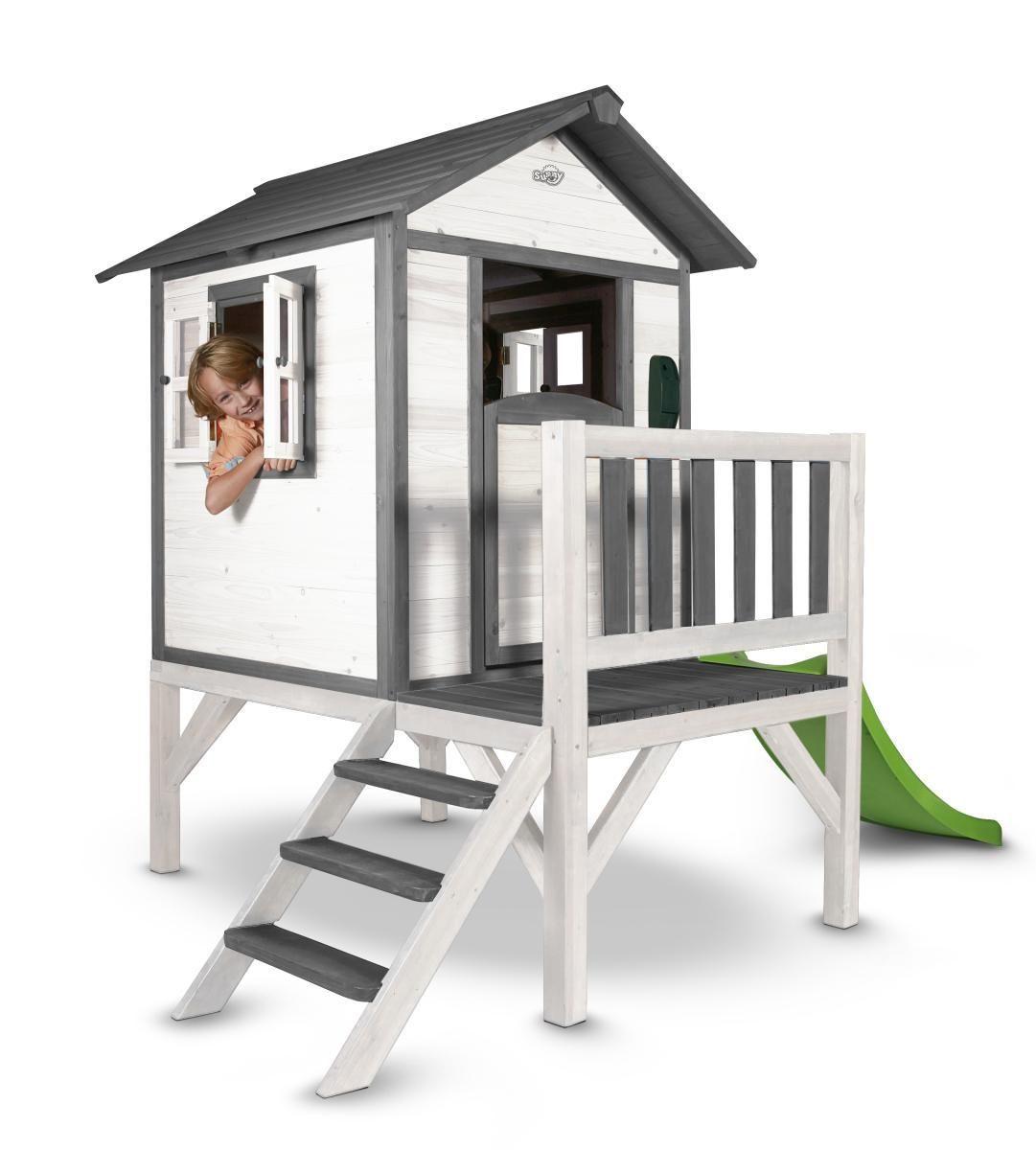 Spielhaus Axi Weiß, B/H/T: 261x189x168cm - Weiß/Grau, Basics, Holz (261/189/168cm) - Ambia Garden