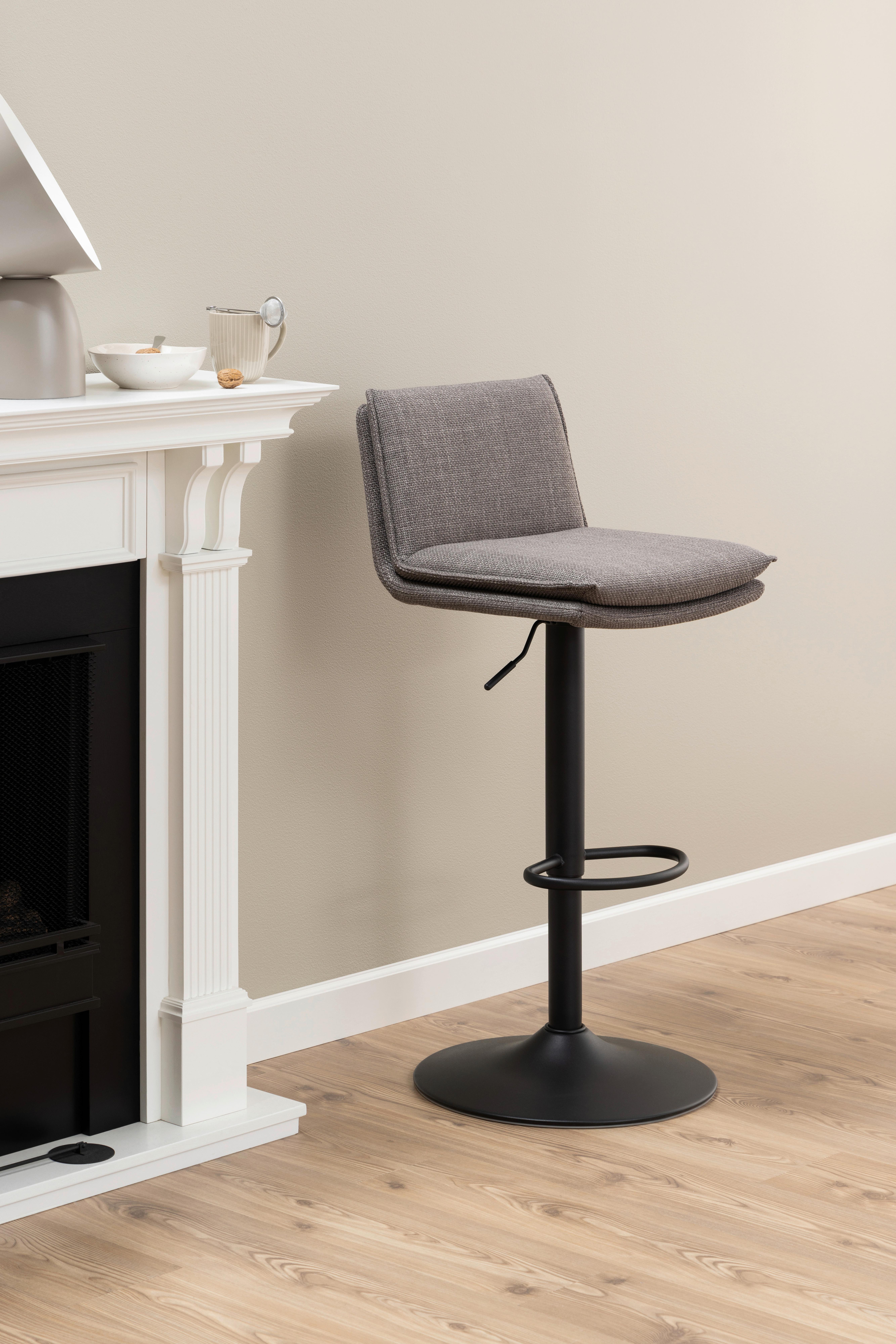 Barhocker Flynn Grau B: 44 cm - Graubraun/Schwarz, Design, Textil/Metall (44/107/53cm) - MID.YOU