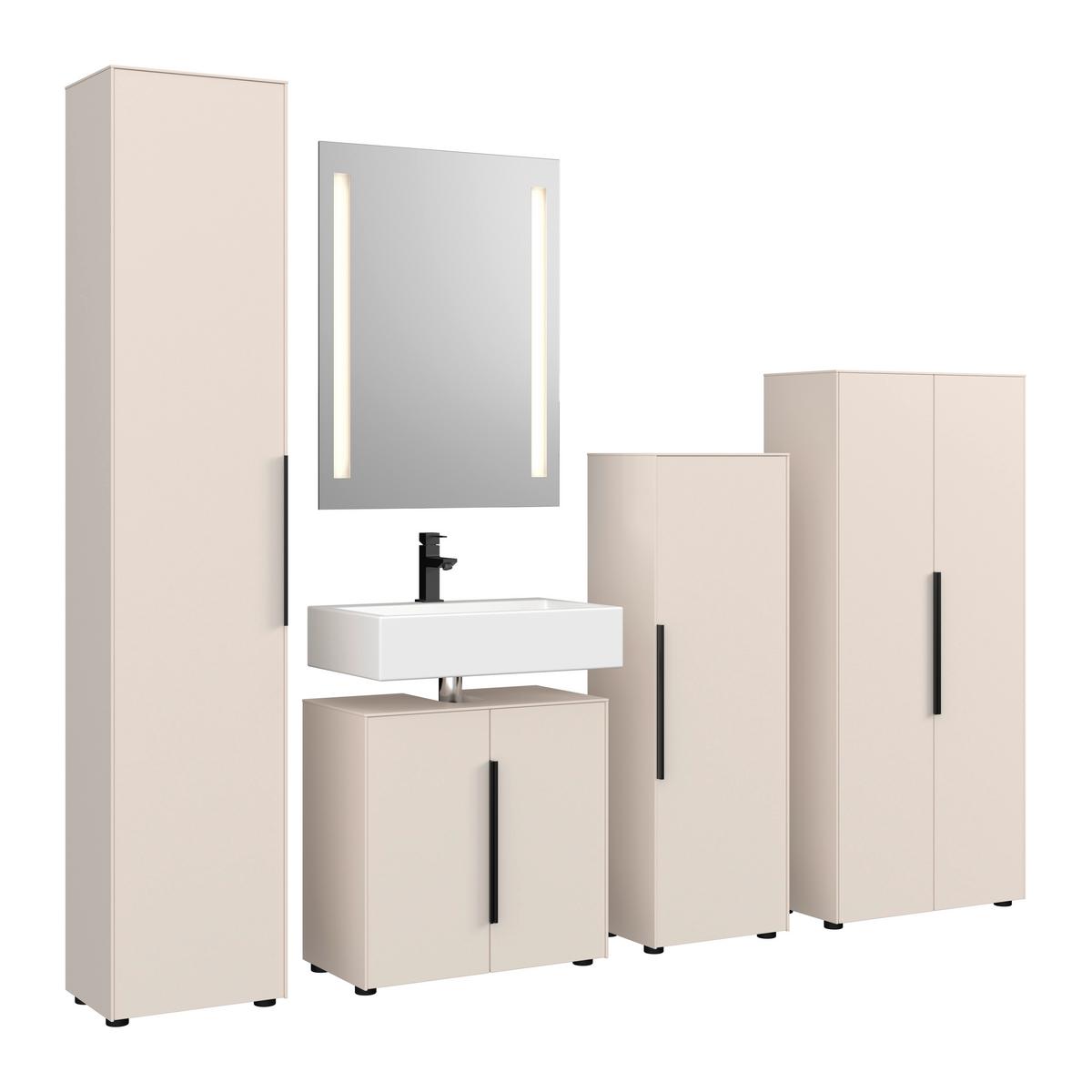 Waschbeckenunterschrank Vaduz Kashmir, B: 60cm - Kaschmir/Schwarz, Trend, Holzwerkstoff (60/60/33cm)