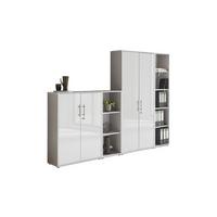 Office Edition B: 257 cm Grau/Weiß Hochglanz - Weiß Hochglanz/Grau, MODERN, Holzwerkstoff (257/186/33cm) - MID.YOU
