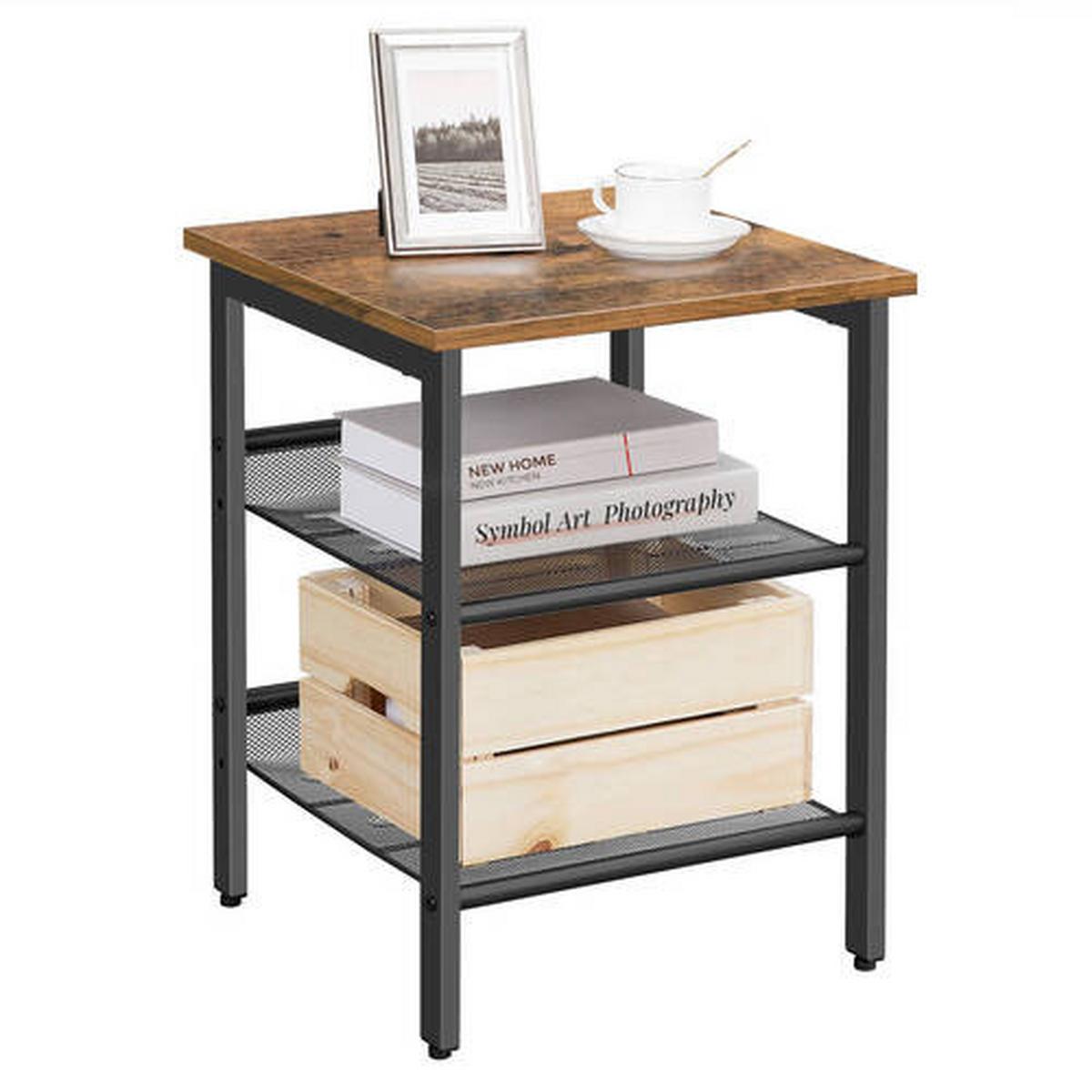 Beistelltisch mit Ablagefächer Braun Vintage, Schwarz - Schwarz/Braun, Trend, Holzwerkstoff/Metall (40/55/40cm) - Boxxx