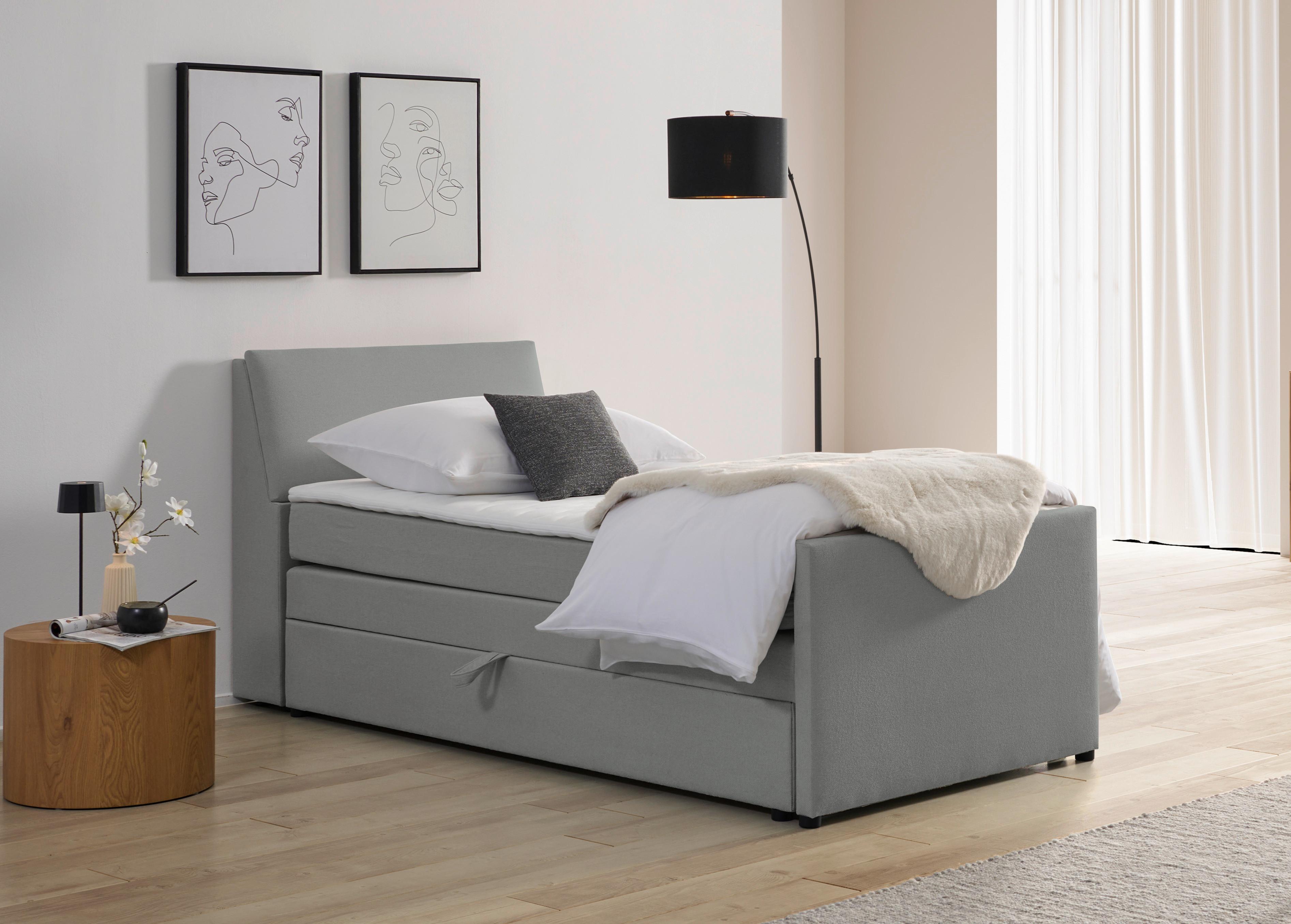 Boxspringbett Mit Bettkasten Nida 100x200 Cm Grau - Schwarz/Grau, MODERN, Holz/Textil (100/200cm) - MID.YOU