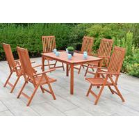 Gartentischgruppe Vitoria 7--Teilig. aus Holz - Eukalyptusholzfarben, KONVENTIONELL, Holz - Gardenson