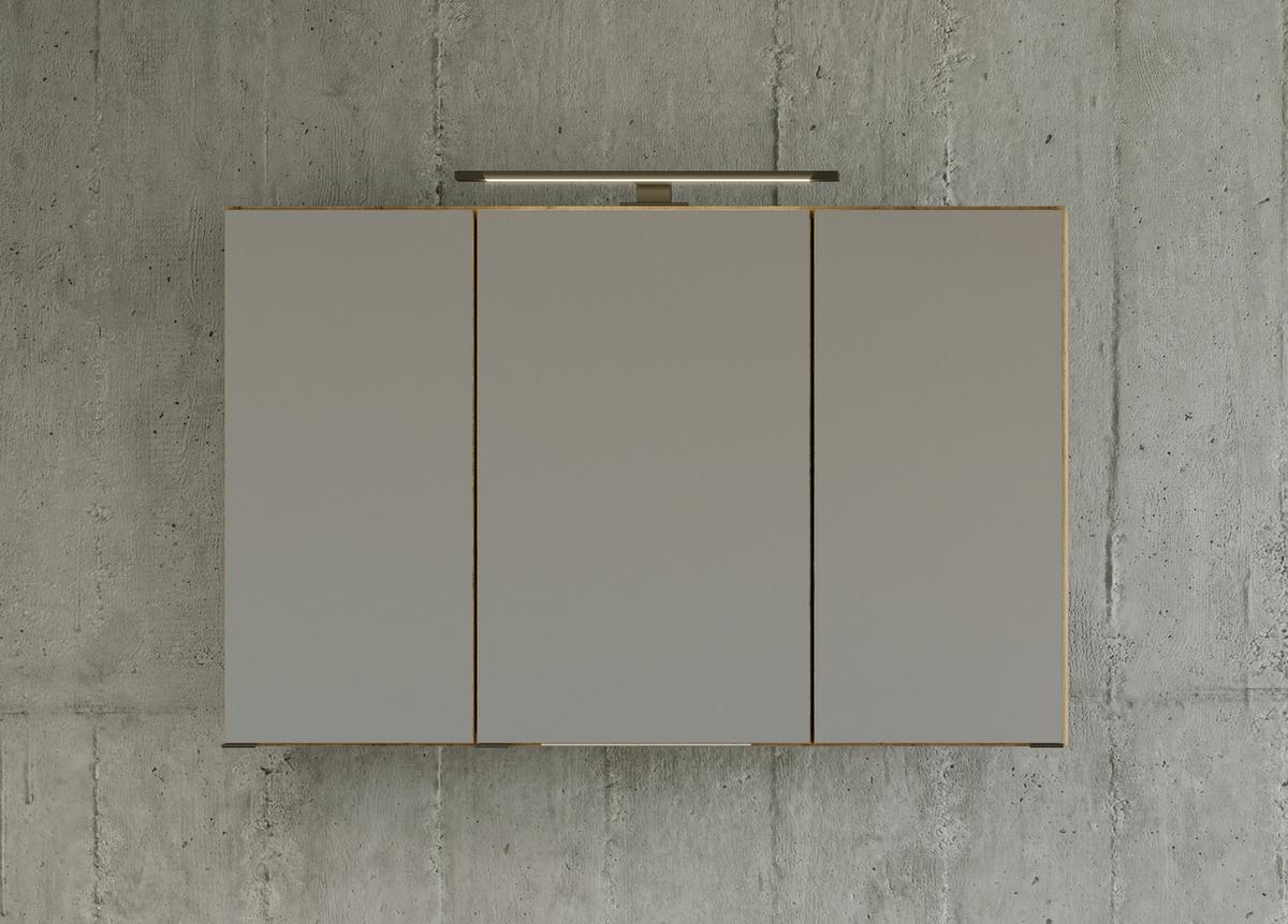 Spiegelschrank Manchester Led 3 Türen 100x64x20 cm - Eichefarben, MODERN, Glas/Holzwerkstoff (100/64/20cm) - Held