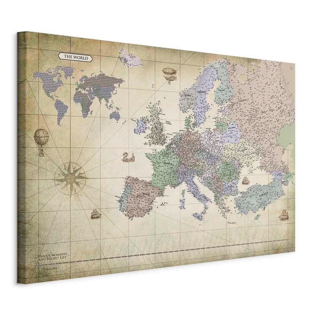 Leinwandbild Map Of Europe Perlmutt Grauweiß B: 90 cm - Perlmutt/Grauweiß, Basics, Holz/Textil (90/60/1.2cm) - artgeist
