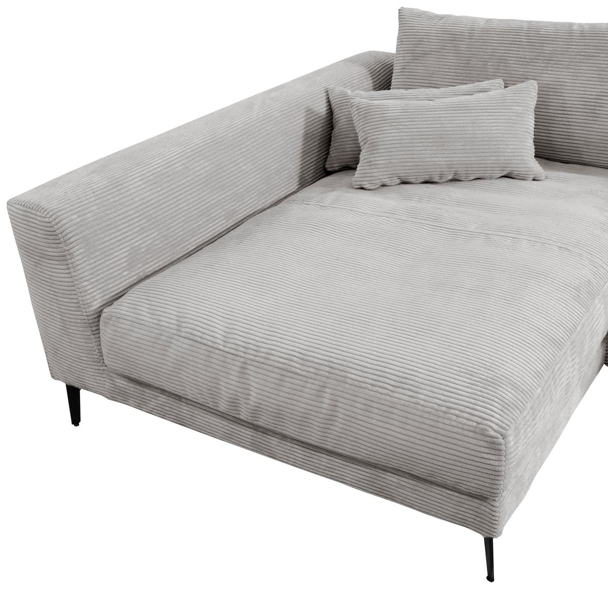 Ecksofa Berlin Cord Hellgrau 172x313 cm - Hellgrau/Schwarz, Design, Textil (172/313cm) - Livetastic