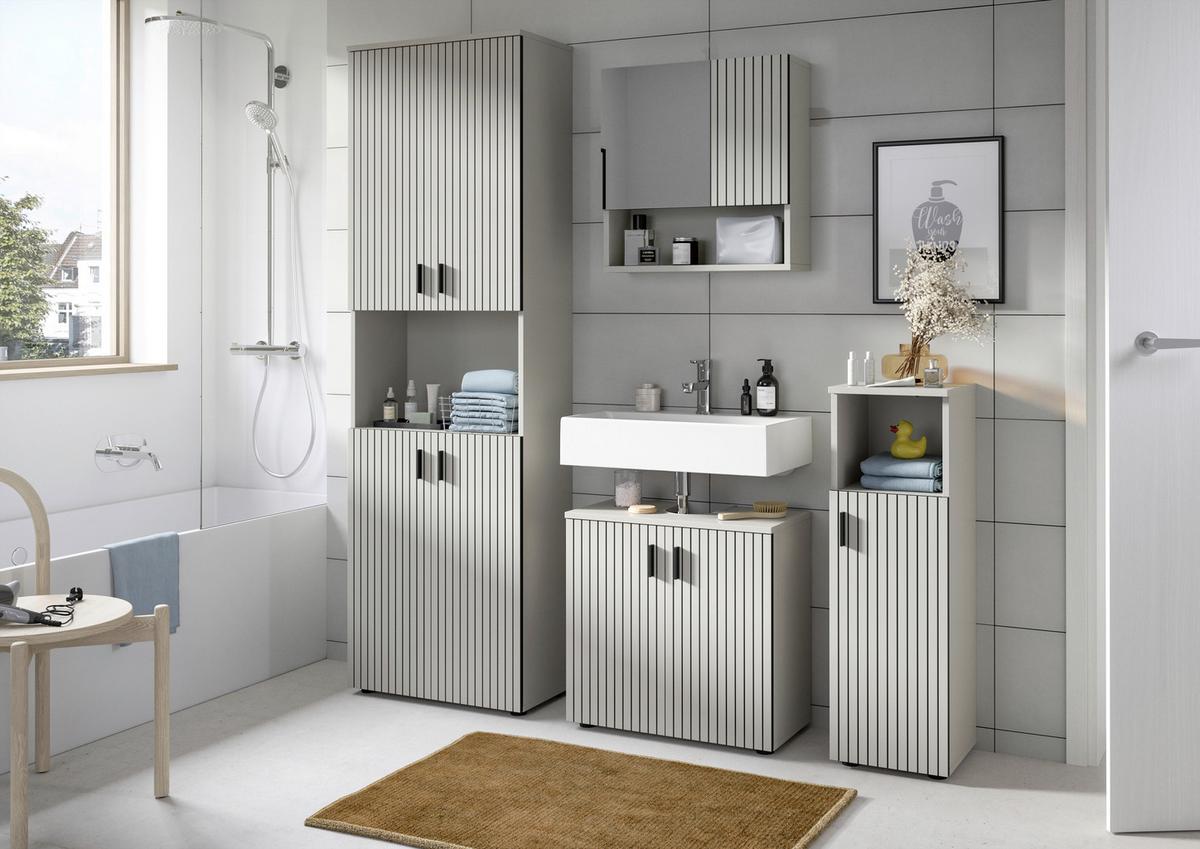 BADEZIMMER Mone Kaschmir B: 150cm - Kaschmir/Schwarz, Trend, Glas/Holzwerkstoff (150cm) - MID.YOU