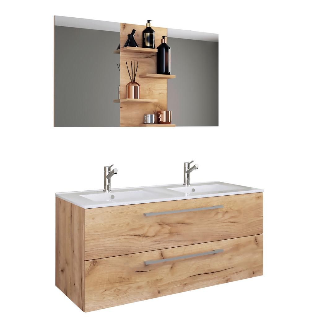 Badmöbel-Set 3--Teilig. Budasi B: 112 cm Weiß/Eiche Dekor