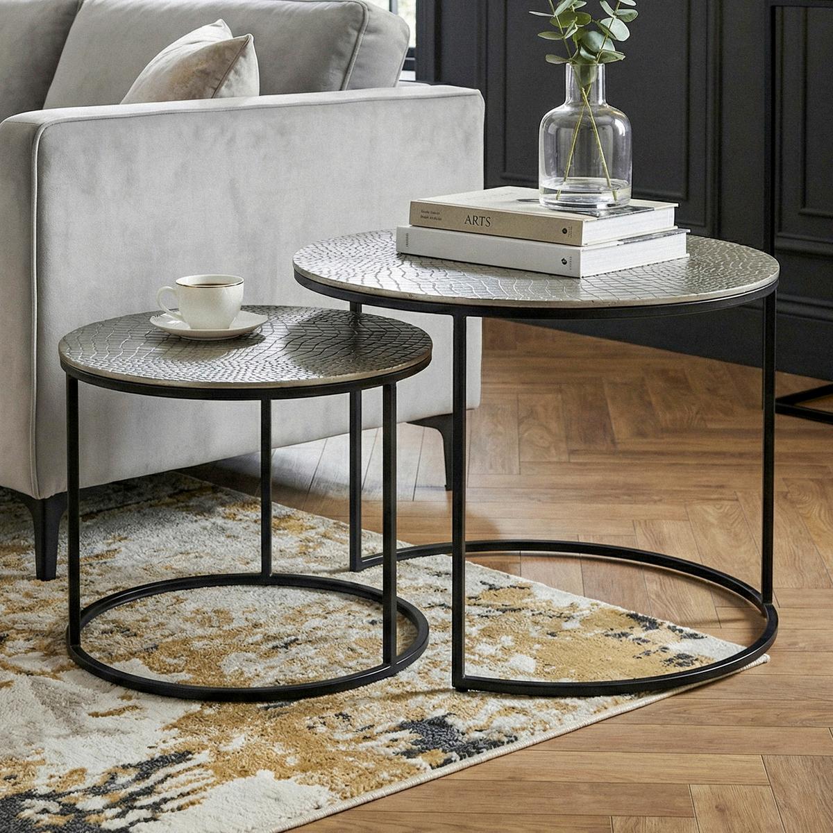 Beistelltischset 2-teilig Aluminium lackiert - Silberfarben/Schwarz, Design, Metall (60/45/60cm) - Livetastic