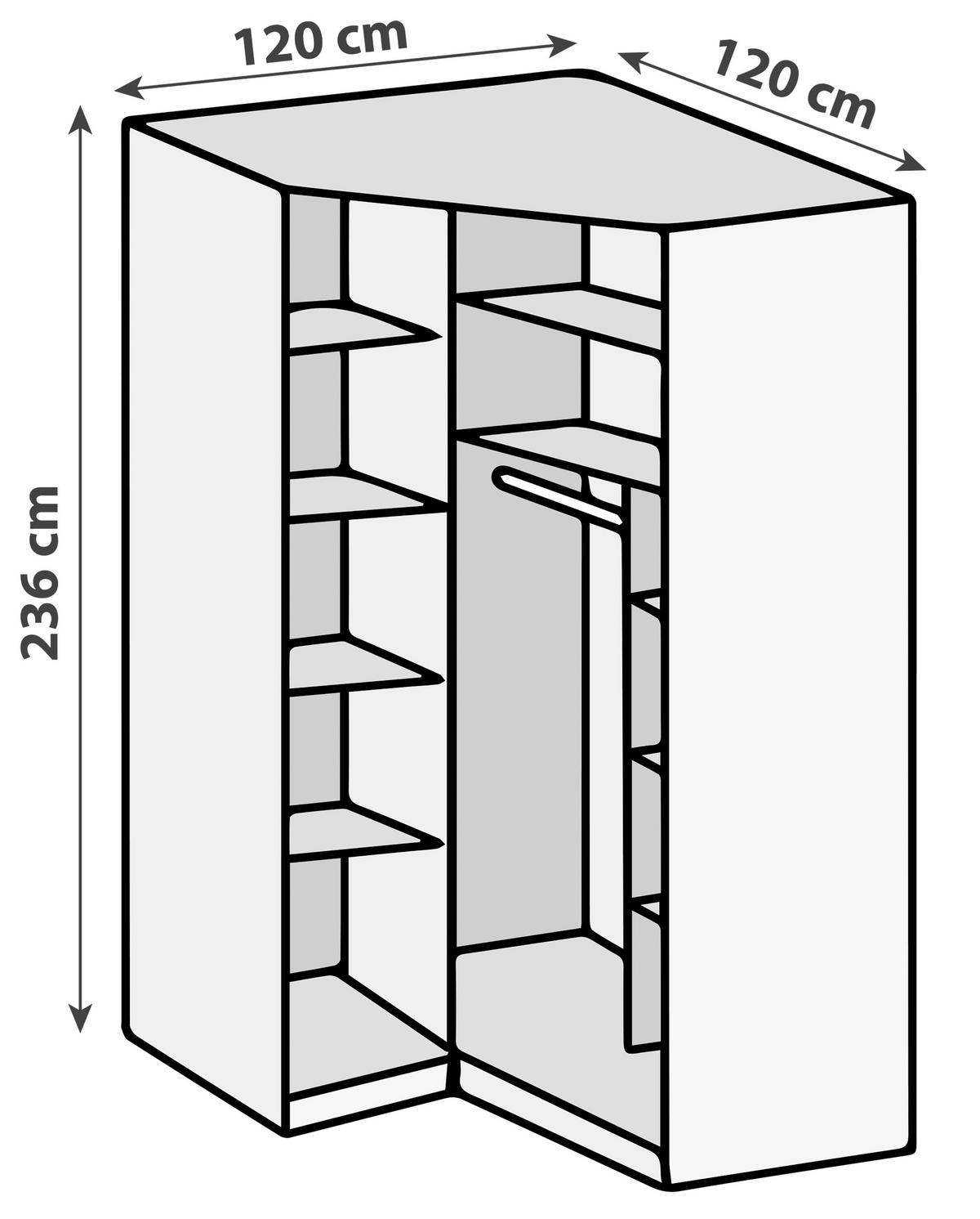 Eckschrank B: 120 cm Level, Weiß/Eiche Dekor - Eichefarben/Weiß, MODERN, Holzwerkstoff (120/236/120cm) - MID.YOU