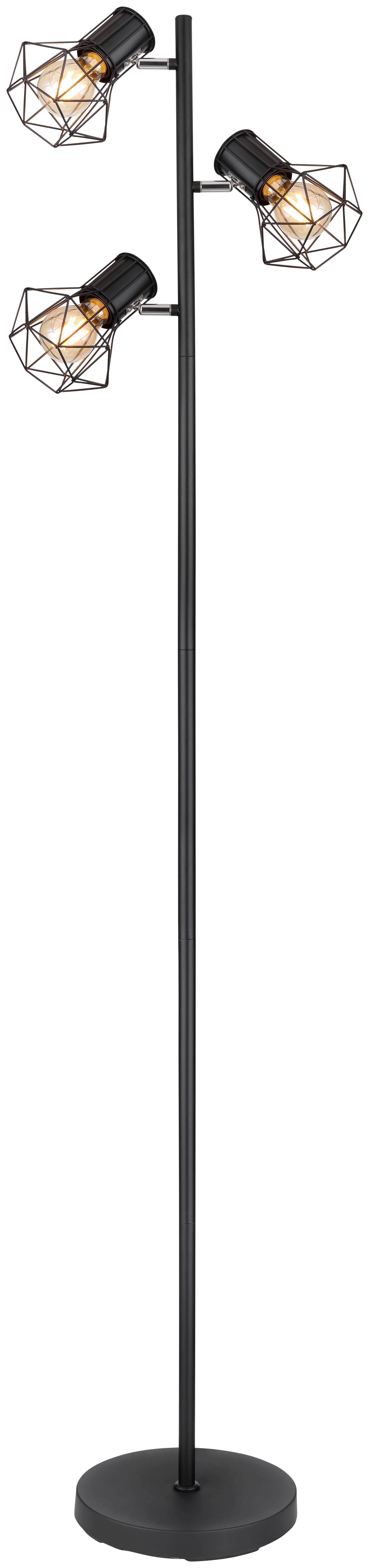Stehlampe Schwarz Matt Inkl. Fußschalter - Schwarz, Basics, Metall (30,5/25/161cm) - Globo