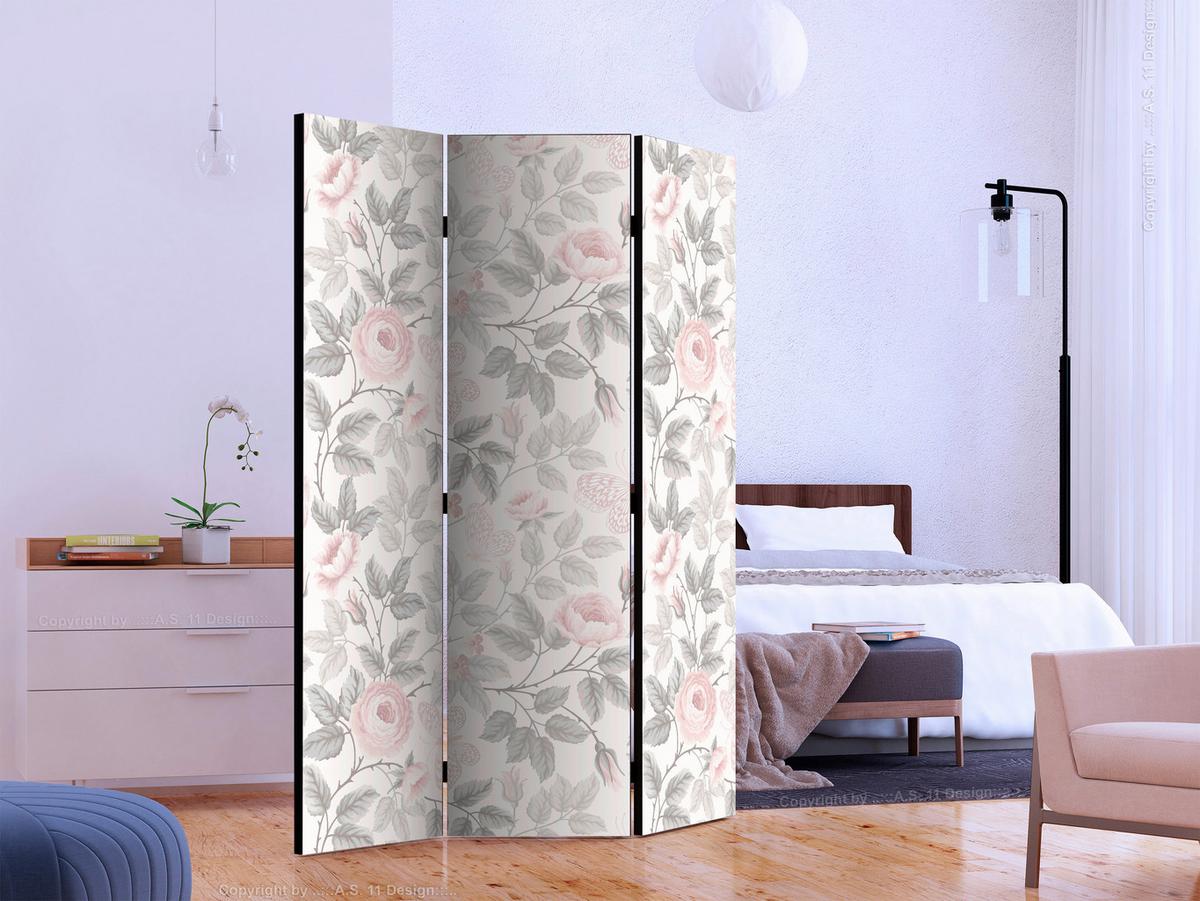 Paravent Pink Hellgrau B: 135 cm - Pink/Hellgrau, Basics, Holz/Textil (135/172/3cm) - artgeist