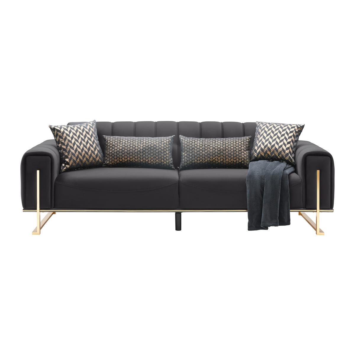 Trojmiestna pohovka AILE, čierny zamat, s vankúšmi - čierna/zlatá, Lifestyle, textil (244/80/90cm) - Mömax