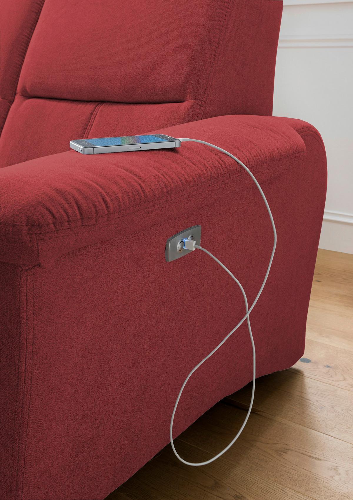 Ecksofa Mit Relaxfunktion + Usb Anschluss Parole, Mikrof. - Chromfarben/Rot, MODERN, Textil (165/231cm) - Livetastic