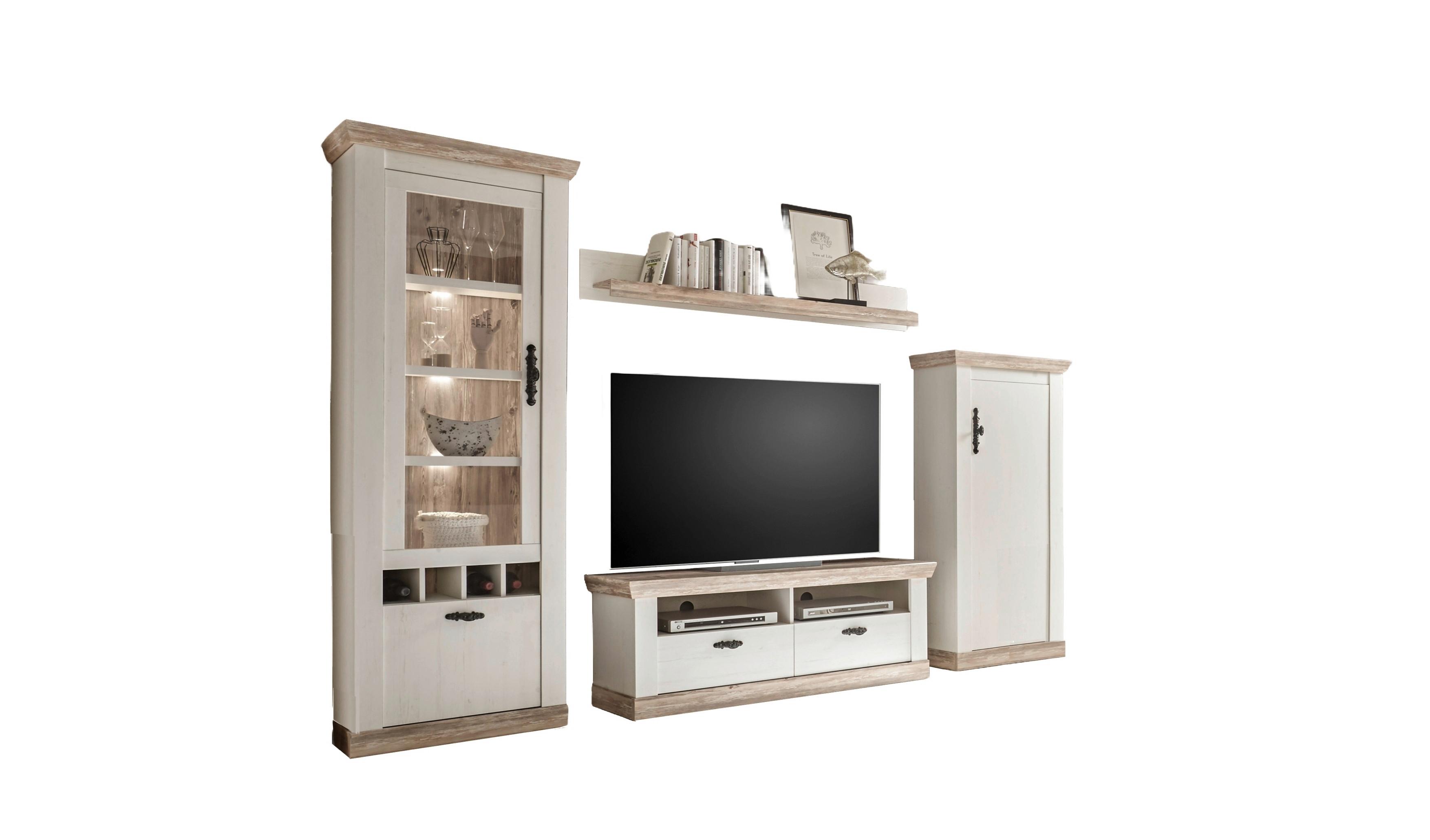 Wohnwand Florenz Pinienfarben/Hellbraun B:296cm - Hellbraun/Eichefarben, Design, Holzwerkstoff (296/201/44cm) - MID.YOU