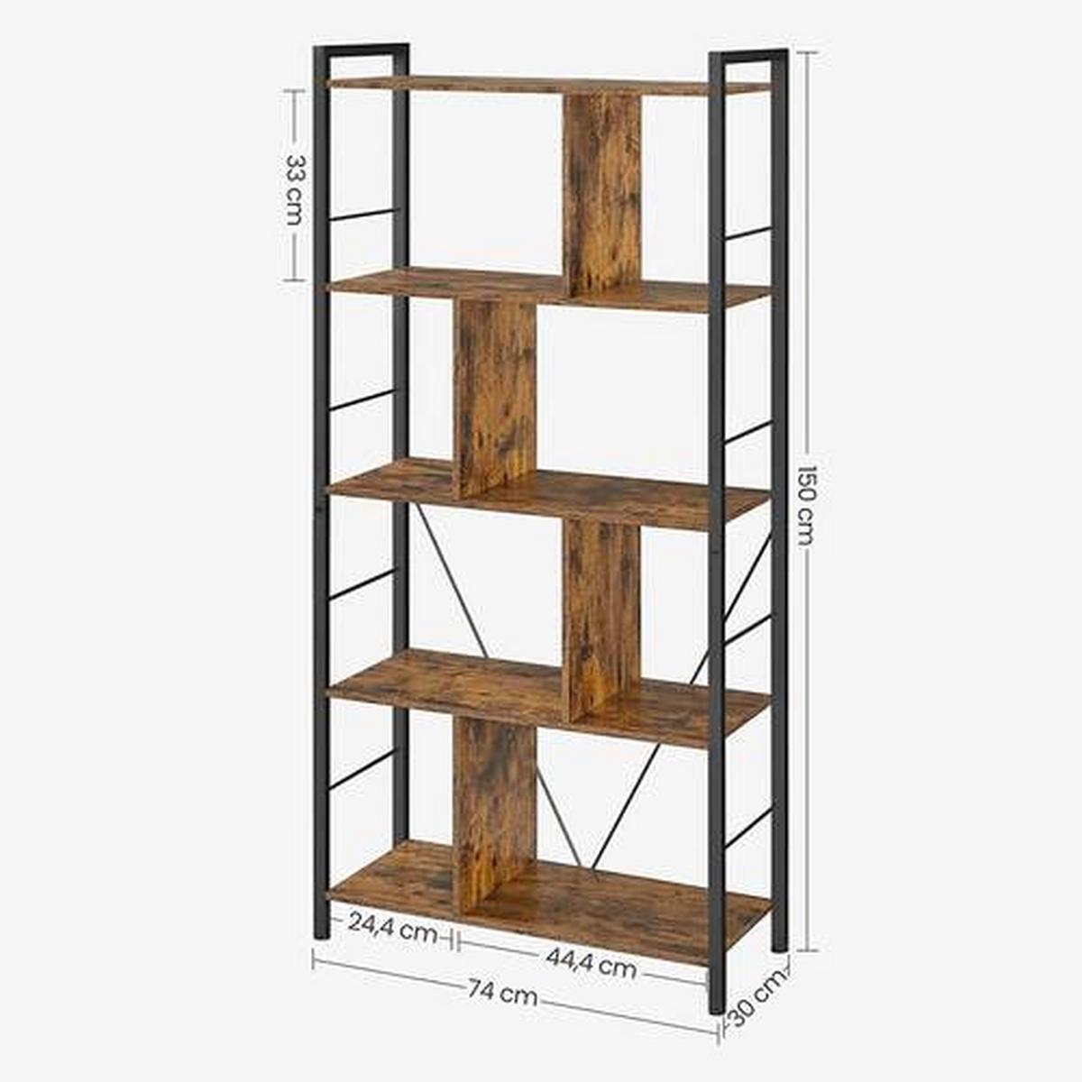 REGAL Regal B: 74 cm Braun/Schwarz - Schwarz/Braun, Trend, Holzwerkstoff/Metall (74/150/30cm) - Boxxx