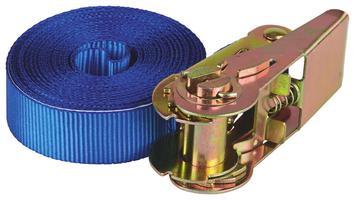 Ratschen-Spanngurt in Blau zum Sichern von Ladungen Ratschen-Spanngurt in Blau zum Sichern von Ladungen