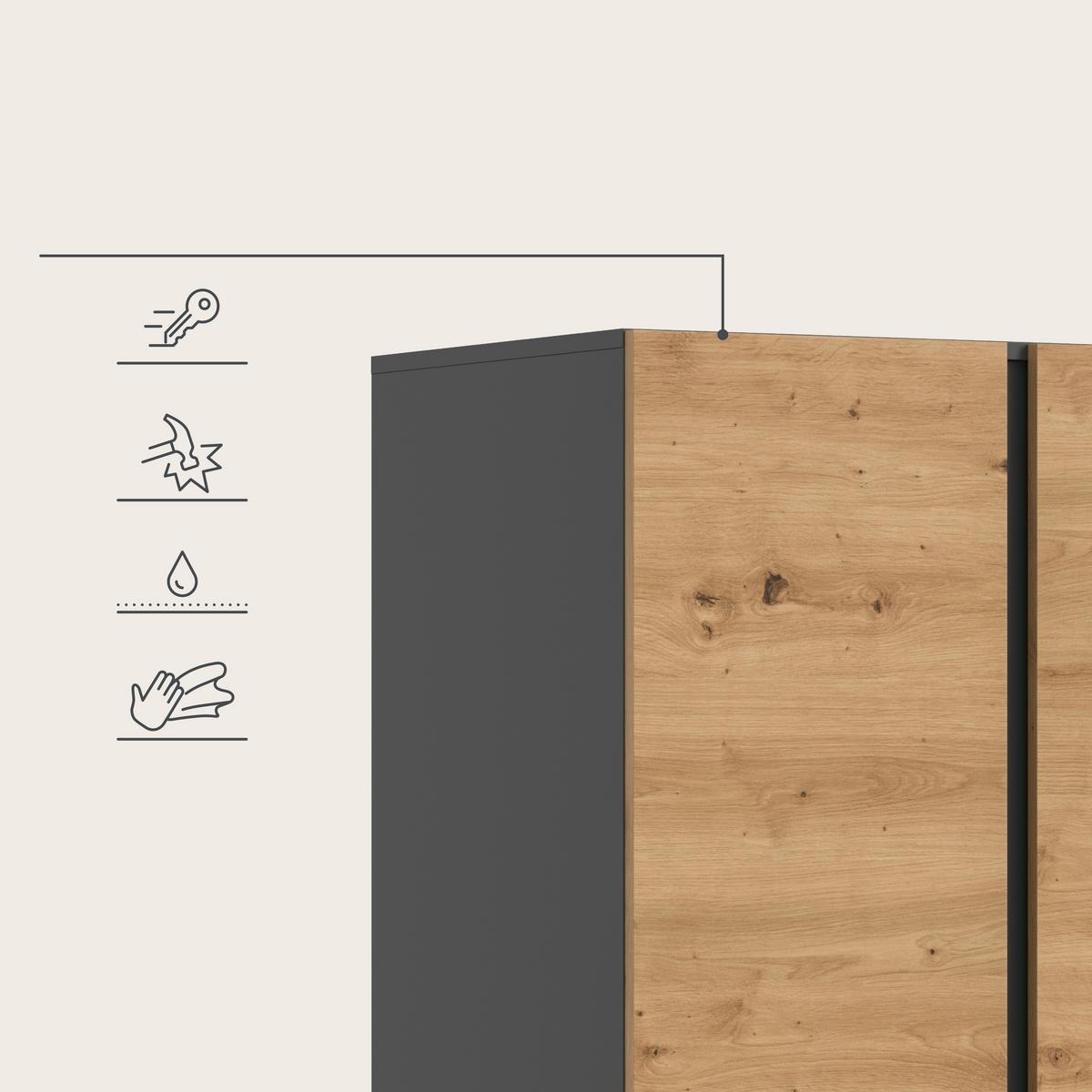 Drehtürenschrank Anga Anthr. /Eiche Artisan Dekor B: 80cm - Anthrazit/Eiche Artisan, MODERN, Holzwerkstoff (80/180/51cm) - MID.YOU