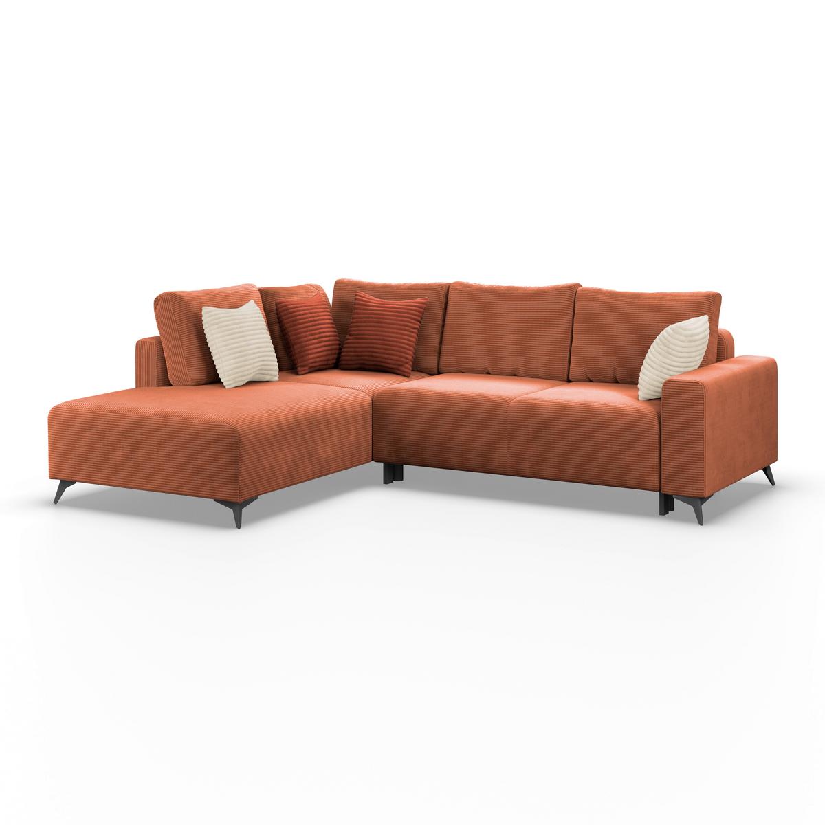 Ecksofa mit Schlaffunktion Lincoln Kupfer Cord 212x270 cm - Schwarz/Kupferfarben, MODERN, Textil (212/270cm)
