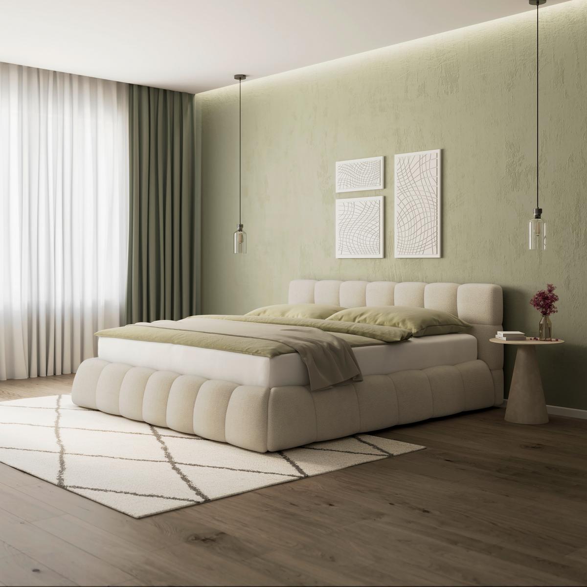 Čalúnená posteľ MARIJA 180x200 cm, béžová - slonovinová/prírodná farba, Modern, kov/drevo (180/200cm) - Bessagi Home