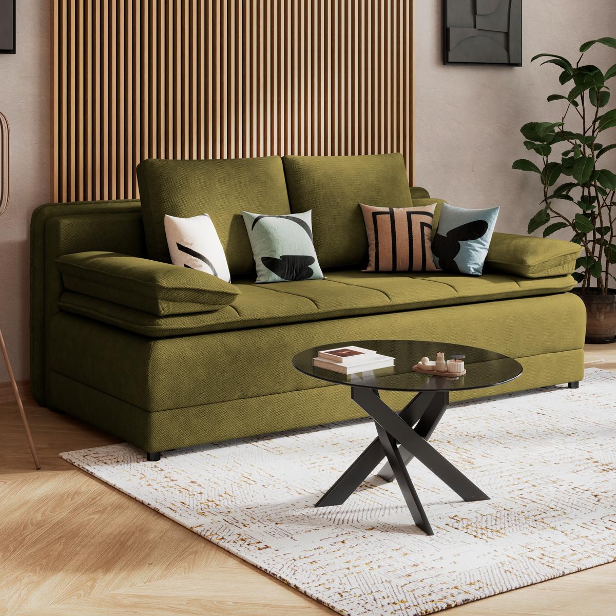 Kanapéágy Alice - olívazöld/fehér, Modern, textil (202/73-92/105cm) - Luca Bessoni